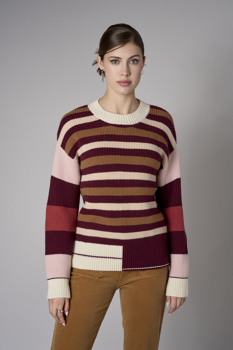 Merlot Multi Long Sleeve Striped Sweater