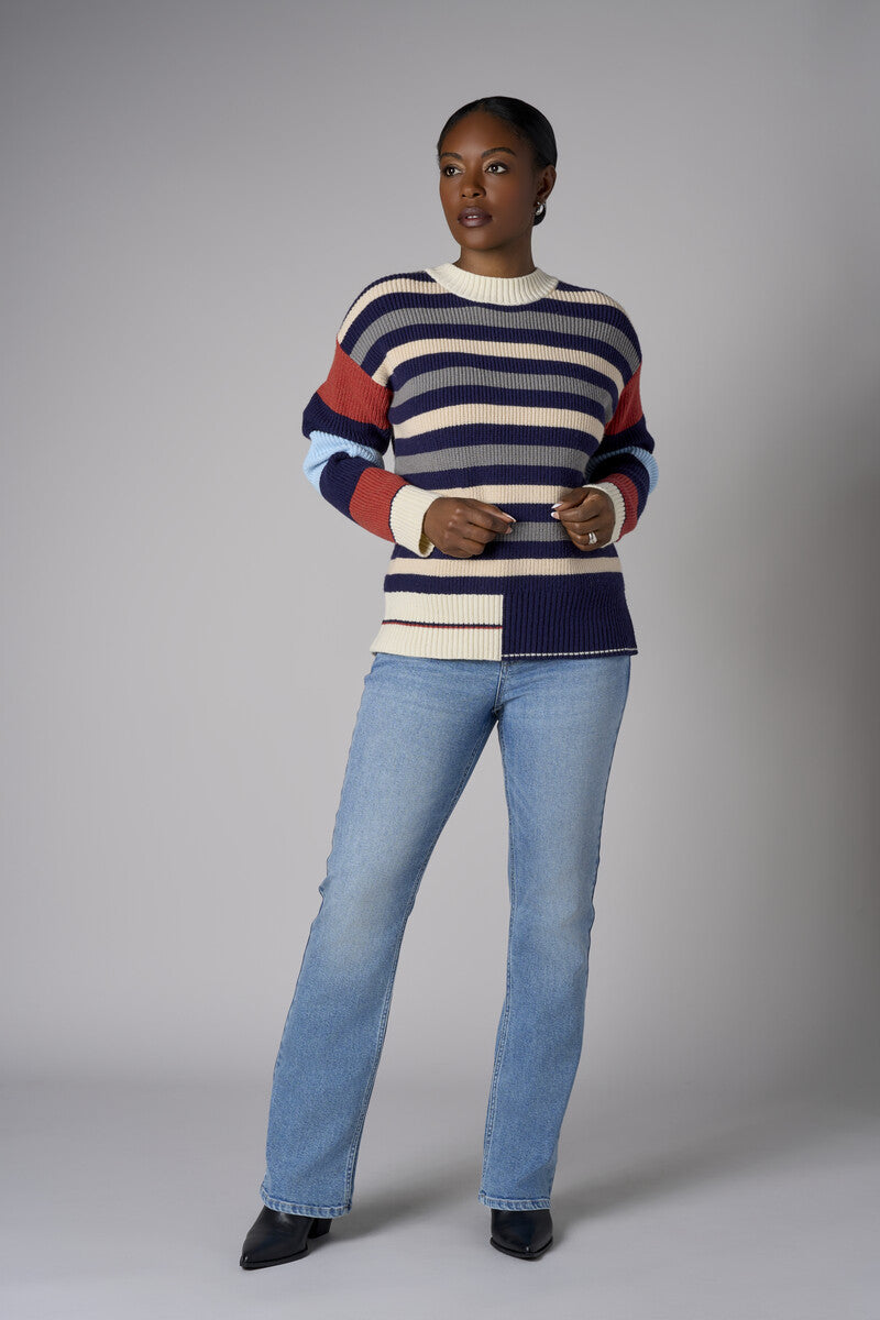Navy Multi  Long Sleeve Striped Sweater
