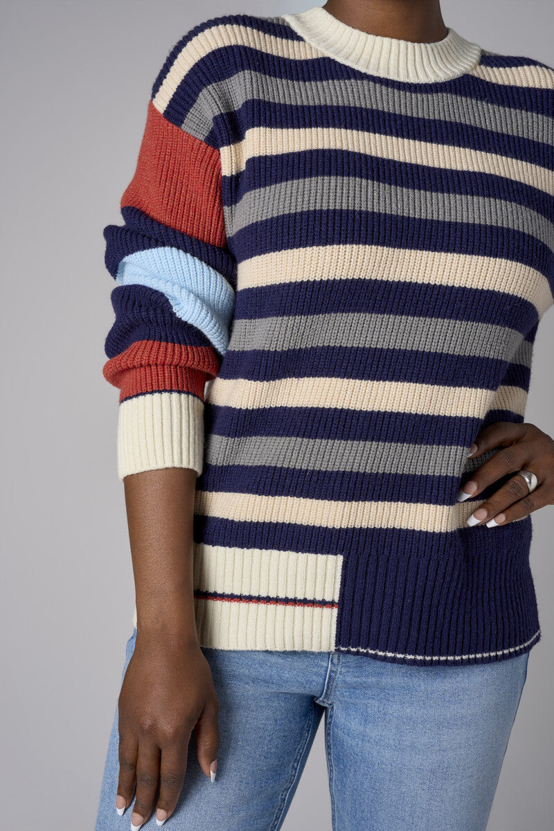 Navy Multi  Long Sleeve Striped Sweater