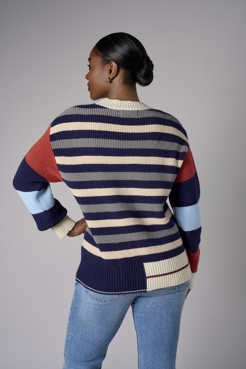 Navy Multi  Long Sleeve Striped Sweater