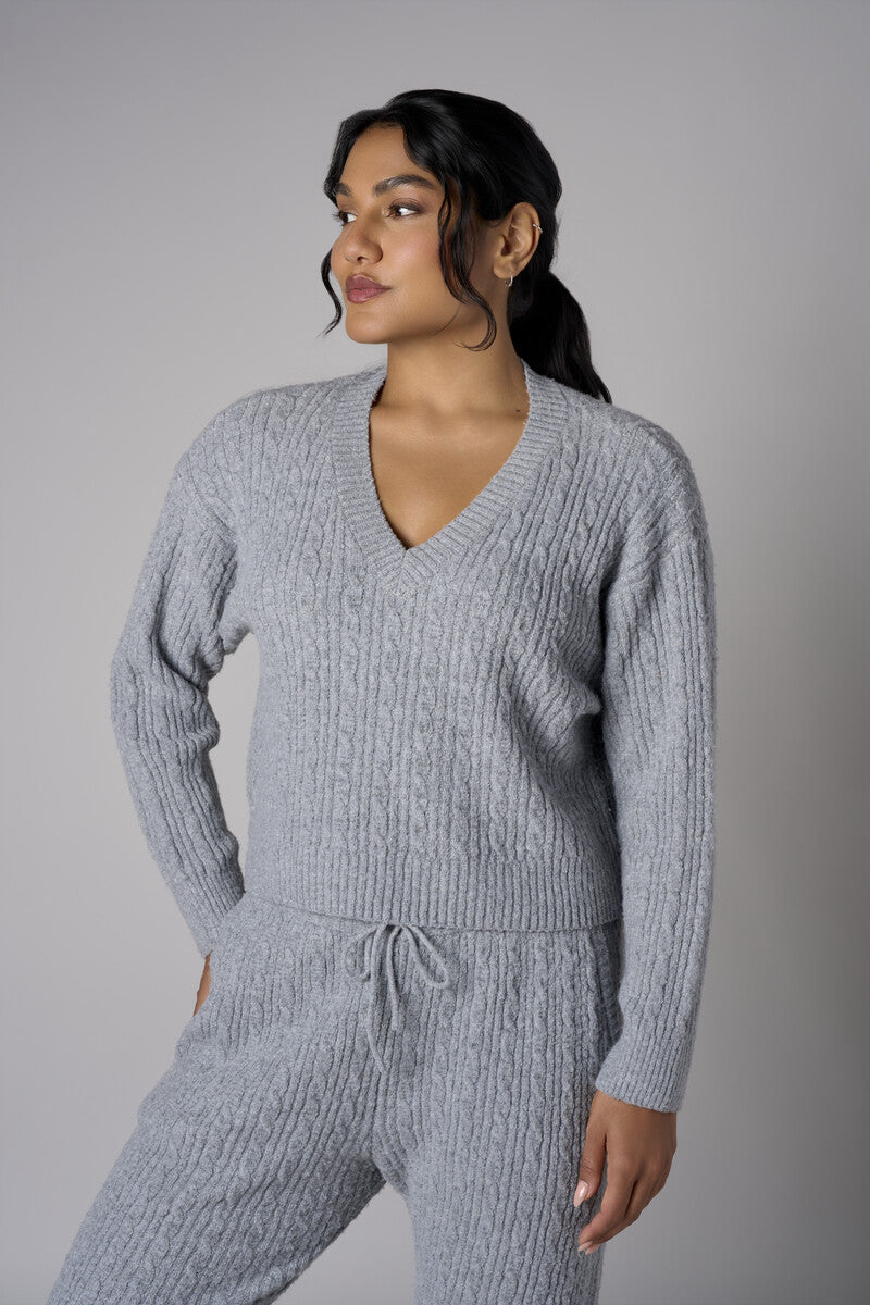 Add sophistication with the refreshing 'Gray' Cable Knit Sweater.