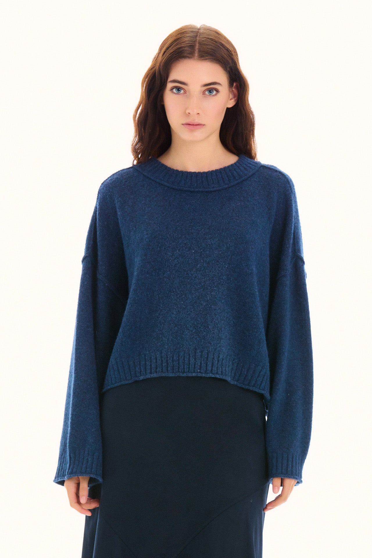 Navy Long Sleeve Cropped Sweater