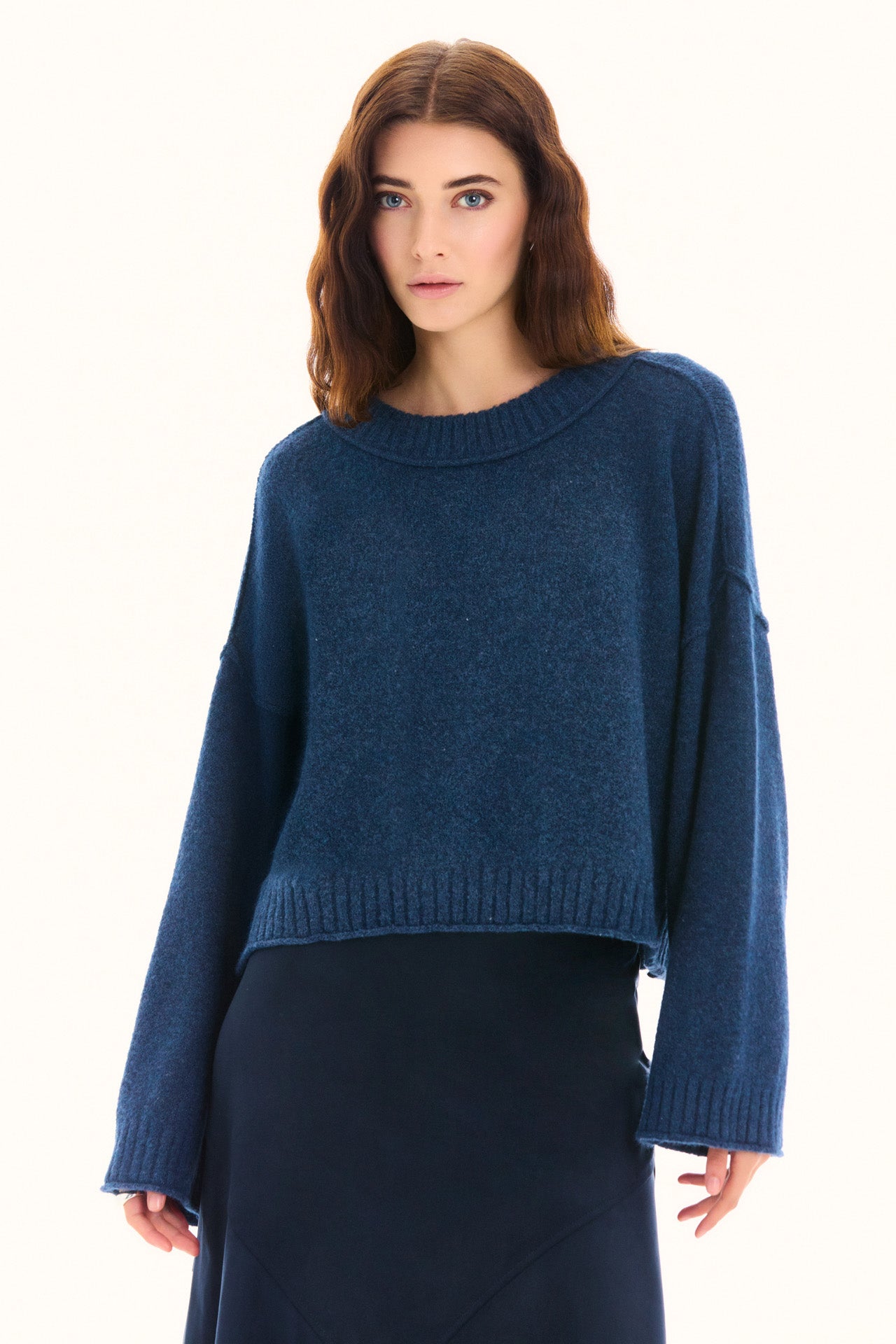 Navy Long Sleeve Cropped Sweater