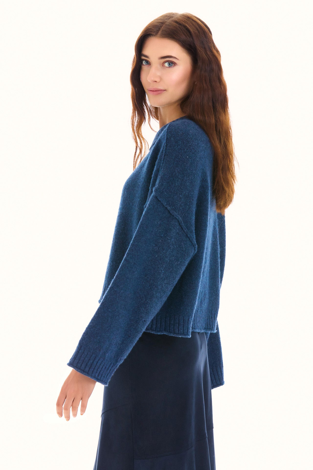 Navy Long Sleeve Cropped Sweater