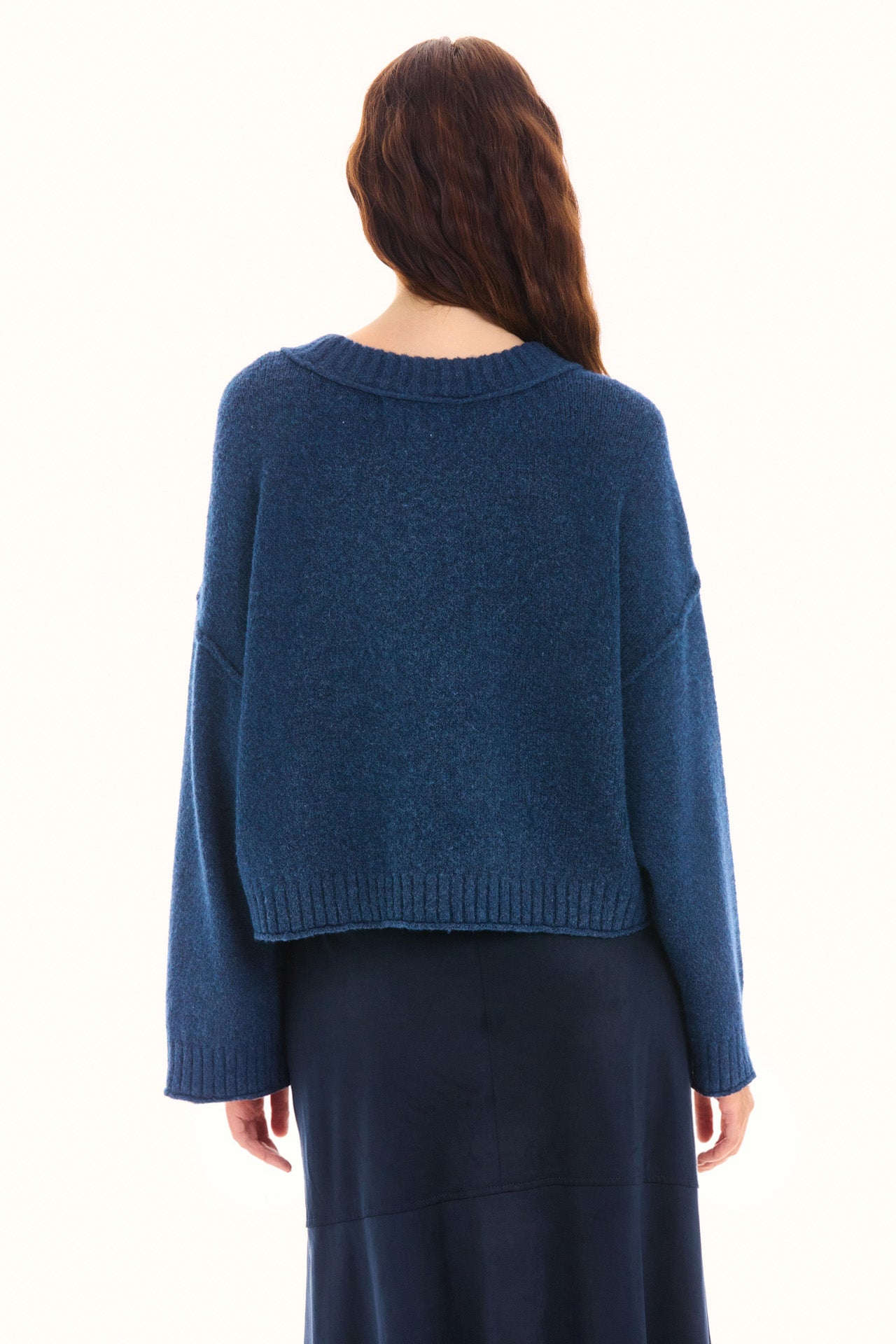 Navy Long Sleeve Cropped Sweater