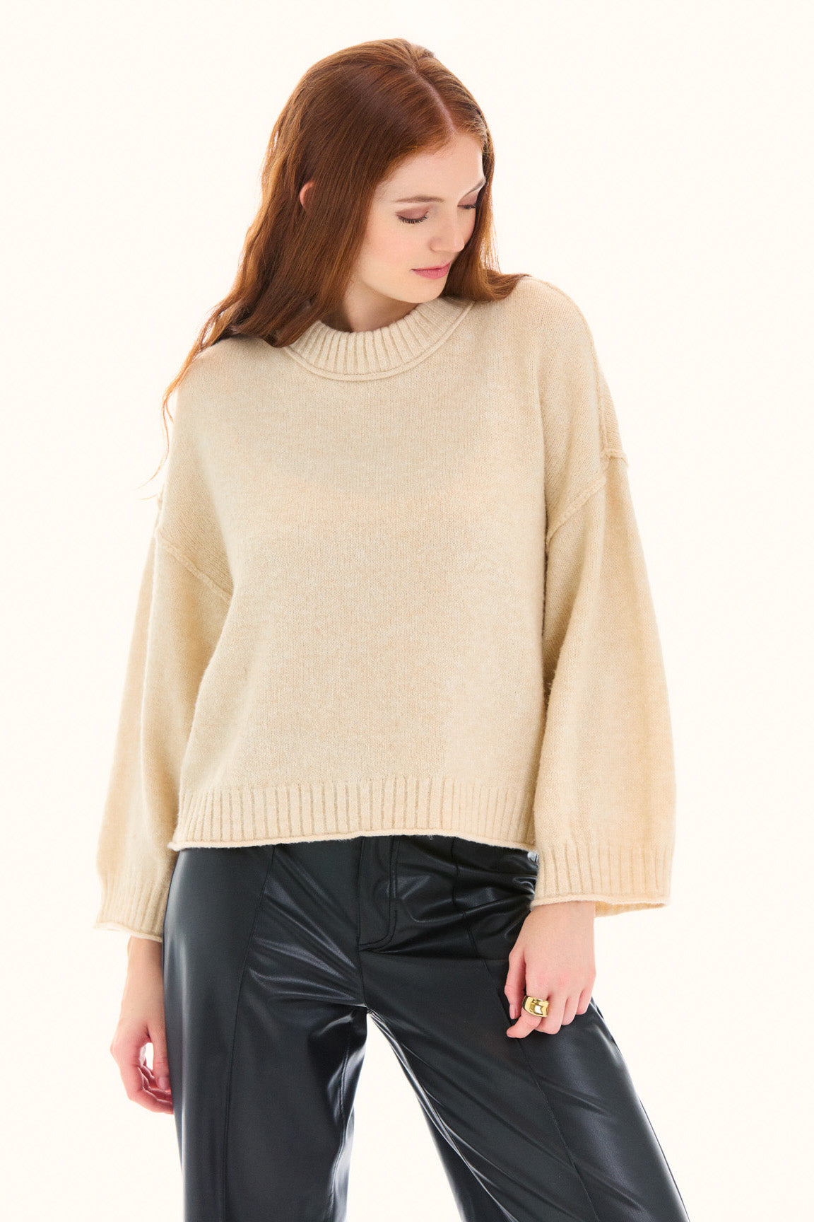 Oatmeal Long Sleeve Cropped Sweater
