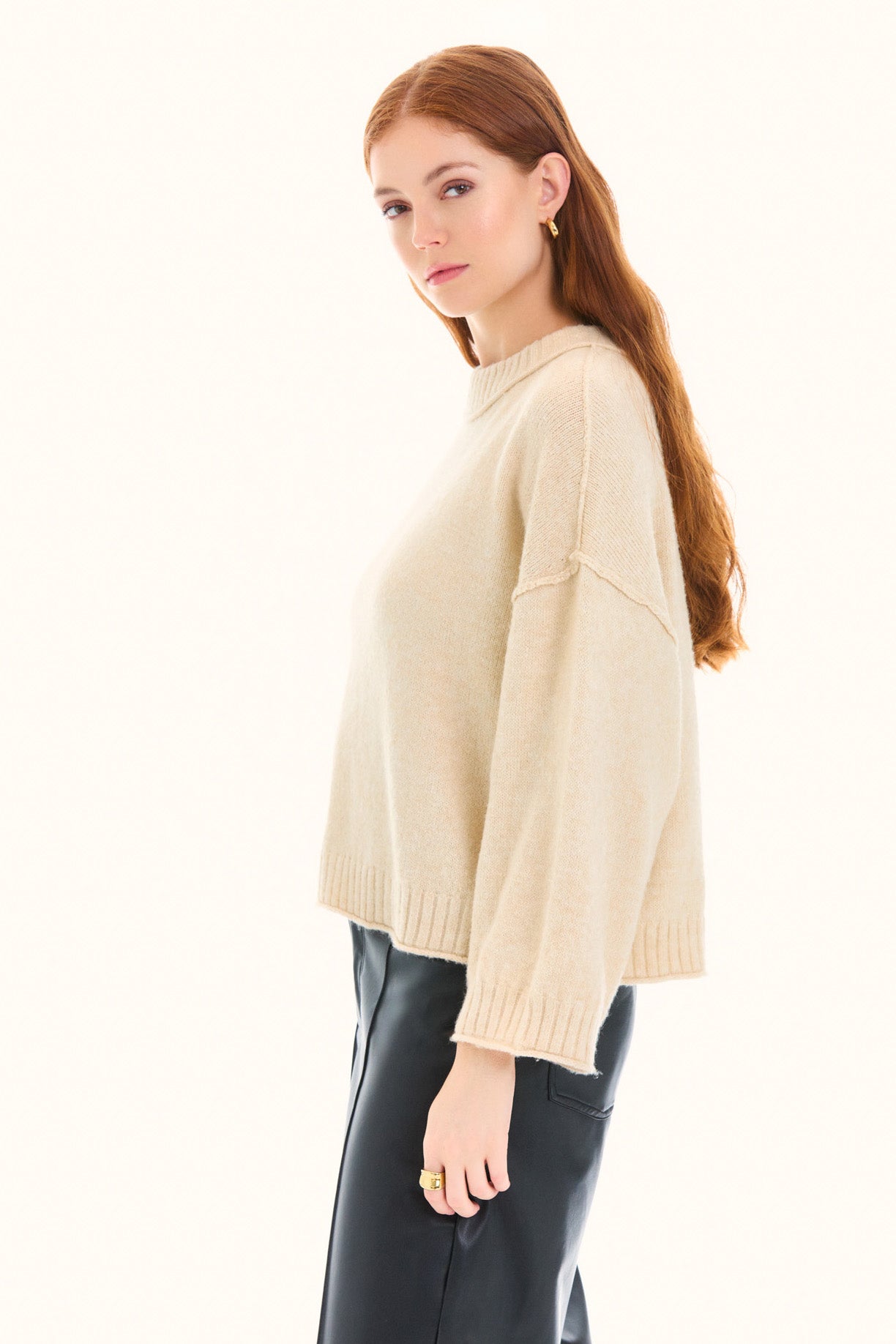 Oatmeal Long Sleeve Cropped Sweater
