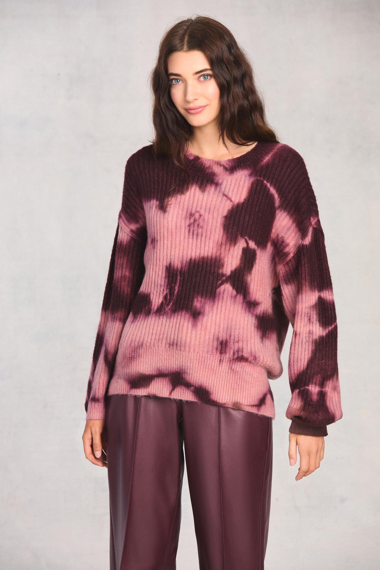 Plum Long Sleeve Tie-Dye Sweater