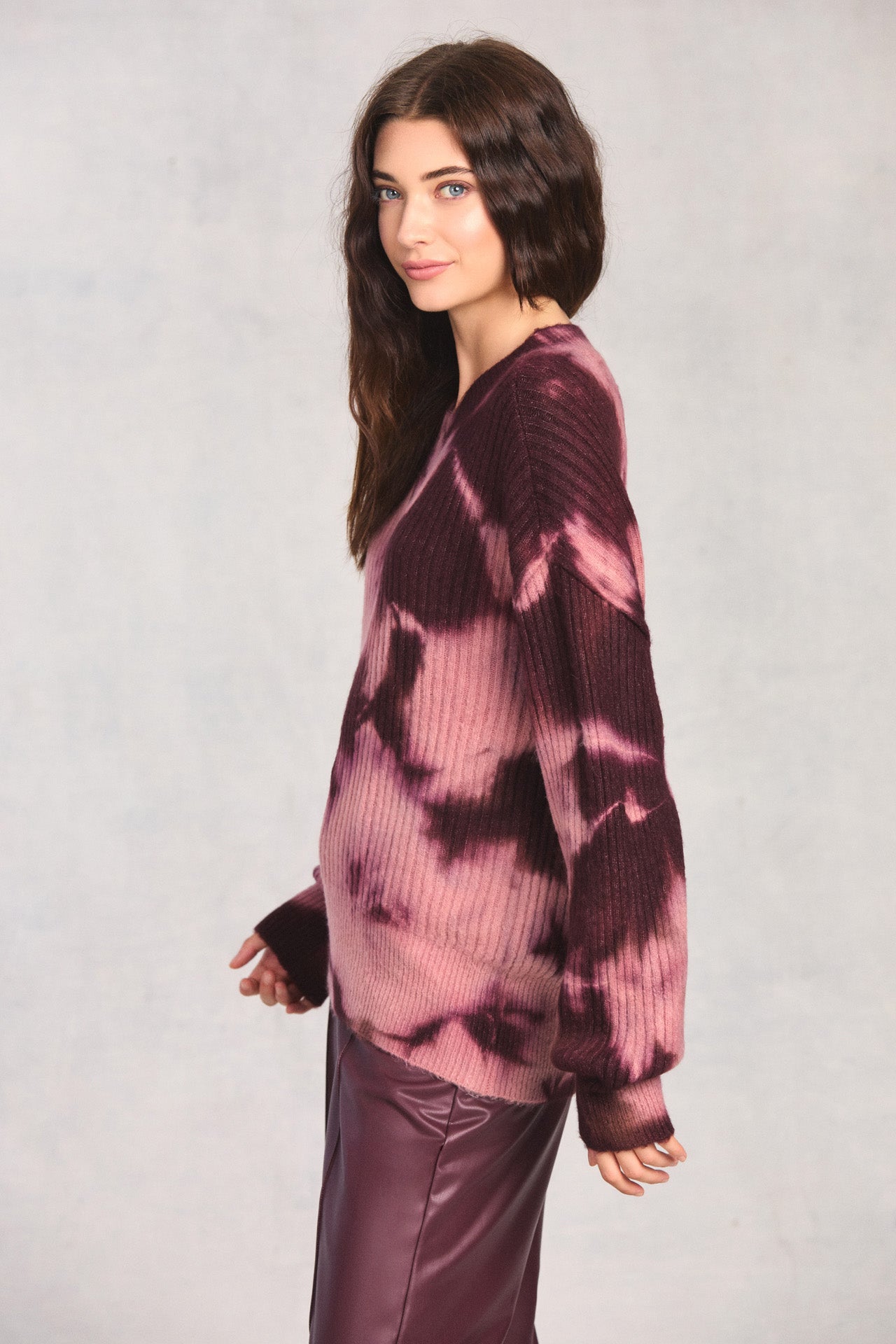 Plum Long Sleeve Tie-Dye Sweater