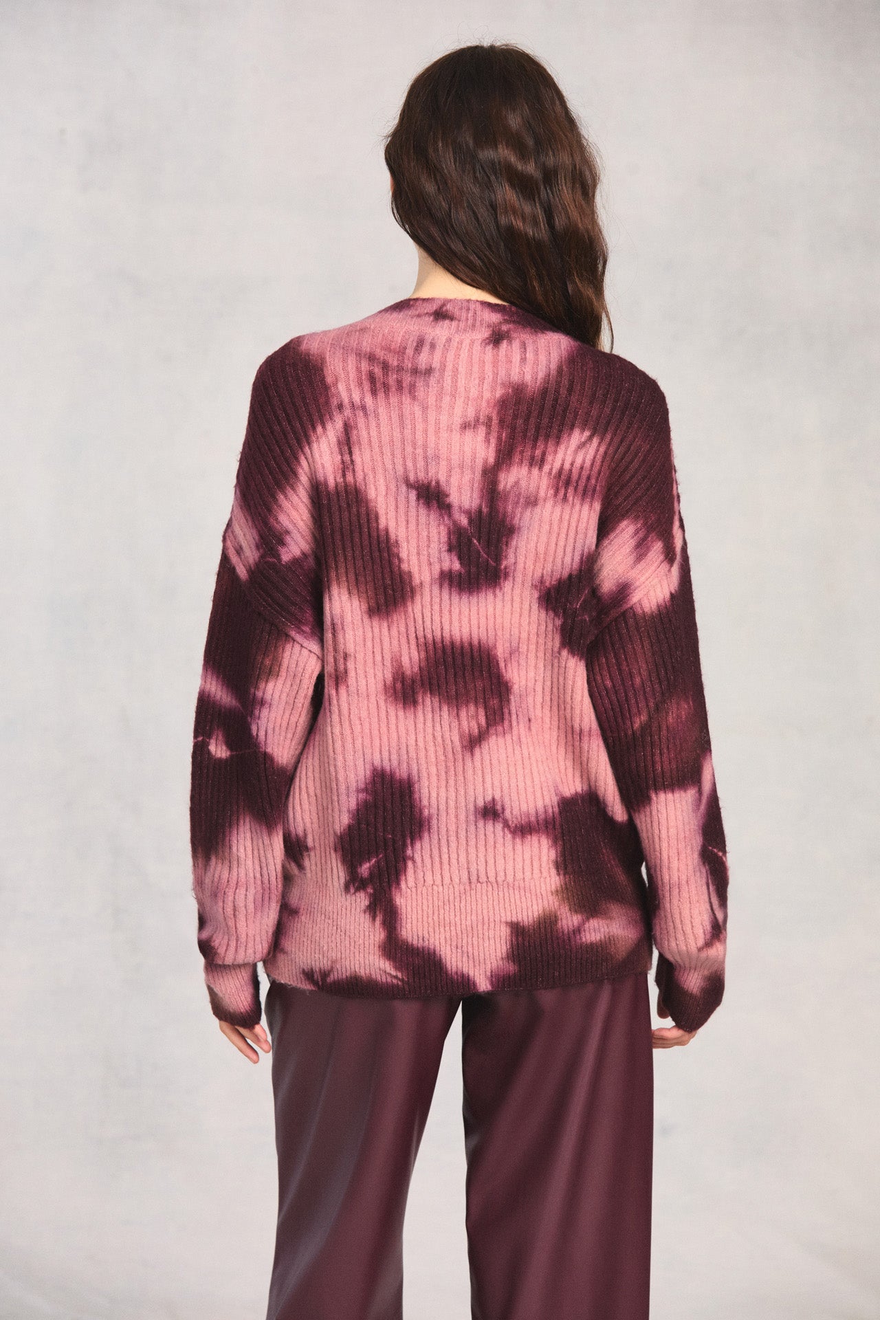 Plum Long Sleeve Tie-Dye Sweater