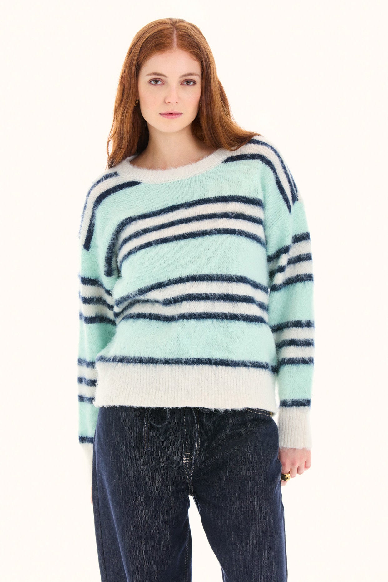 Mint Long Sleeve Crew Neck Striped Sweater