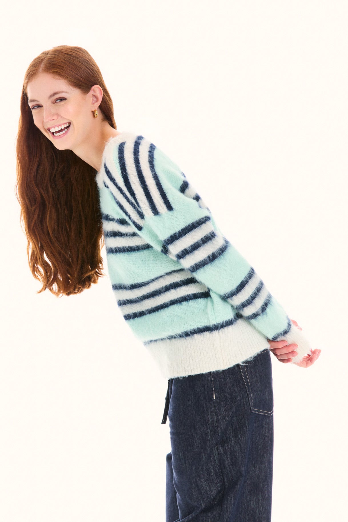 Mint Long Sleeve Crew Neck Striped Sweater
