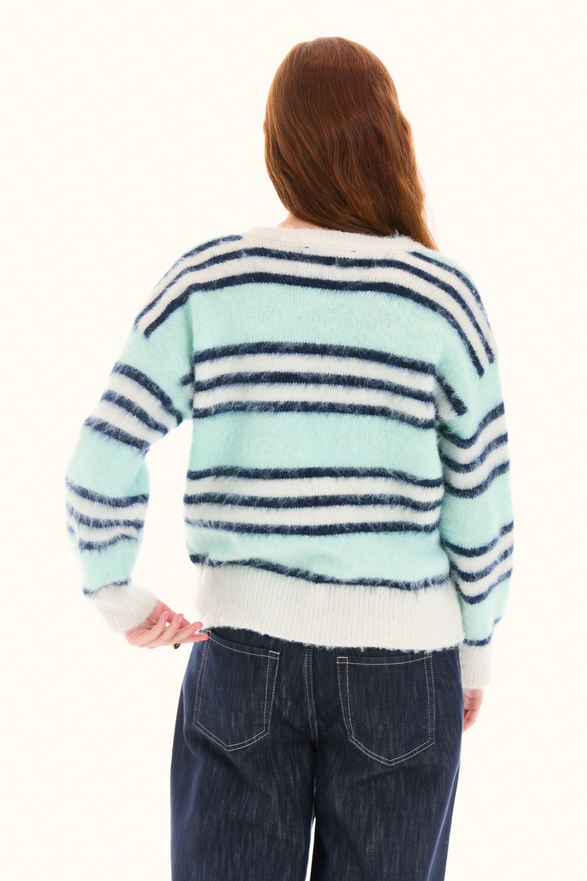 Mint Long Sleeve Crew Neck Striped Sweater