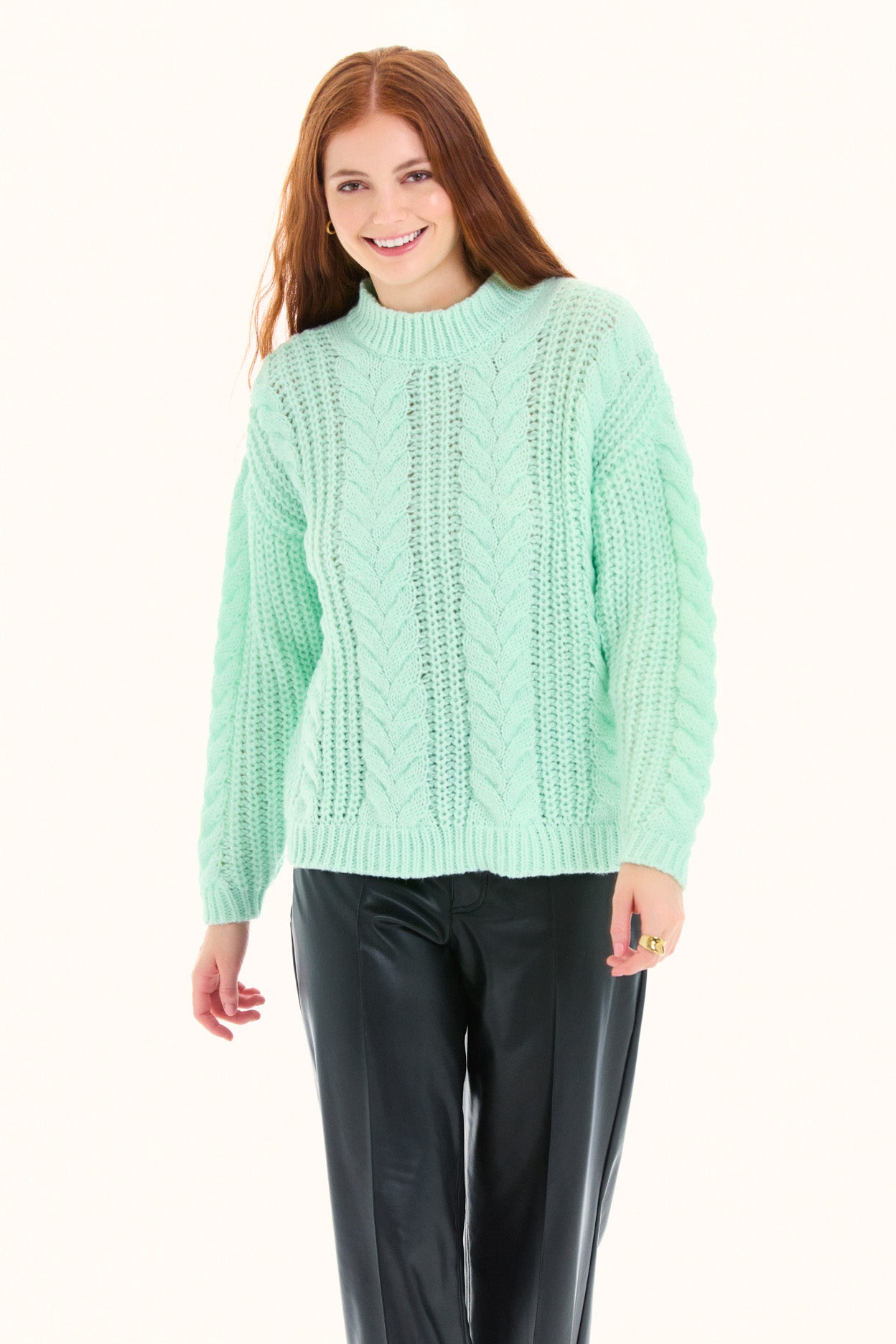 Mint Long Sleeve Cable Knit Sweater