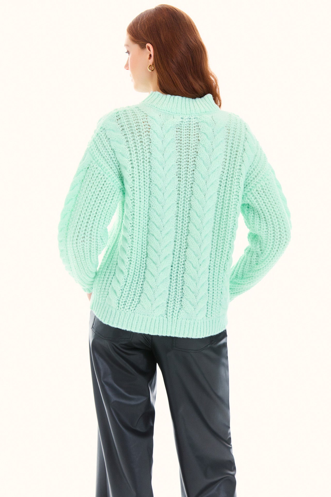 Mint Long Sleeve Cable Knit Sweater