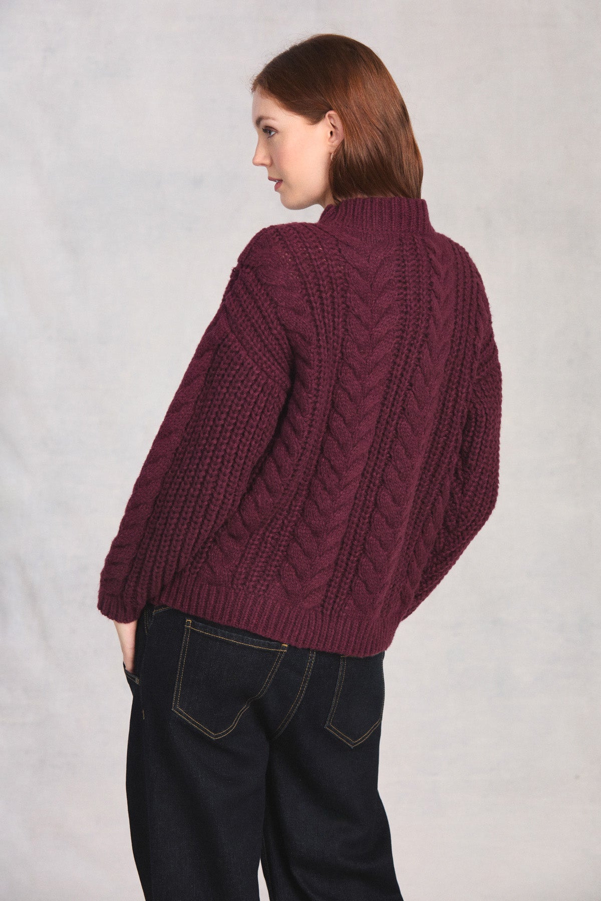 Plum Long Sleeve Cable Knit Sweater