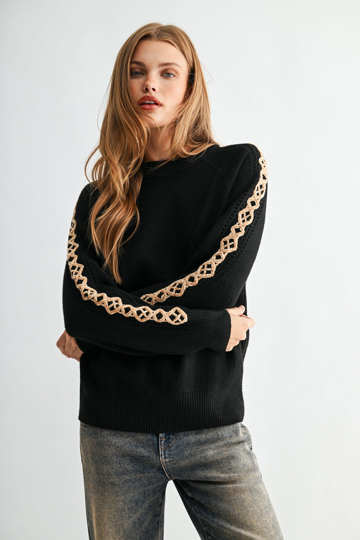 Black Long Sleeve Embroidered Sweater