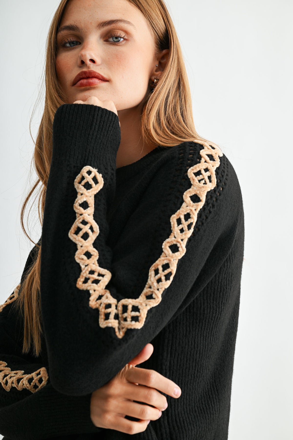 Black Long Sleeve Embroidered Sweater