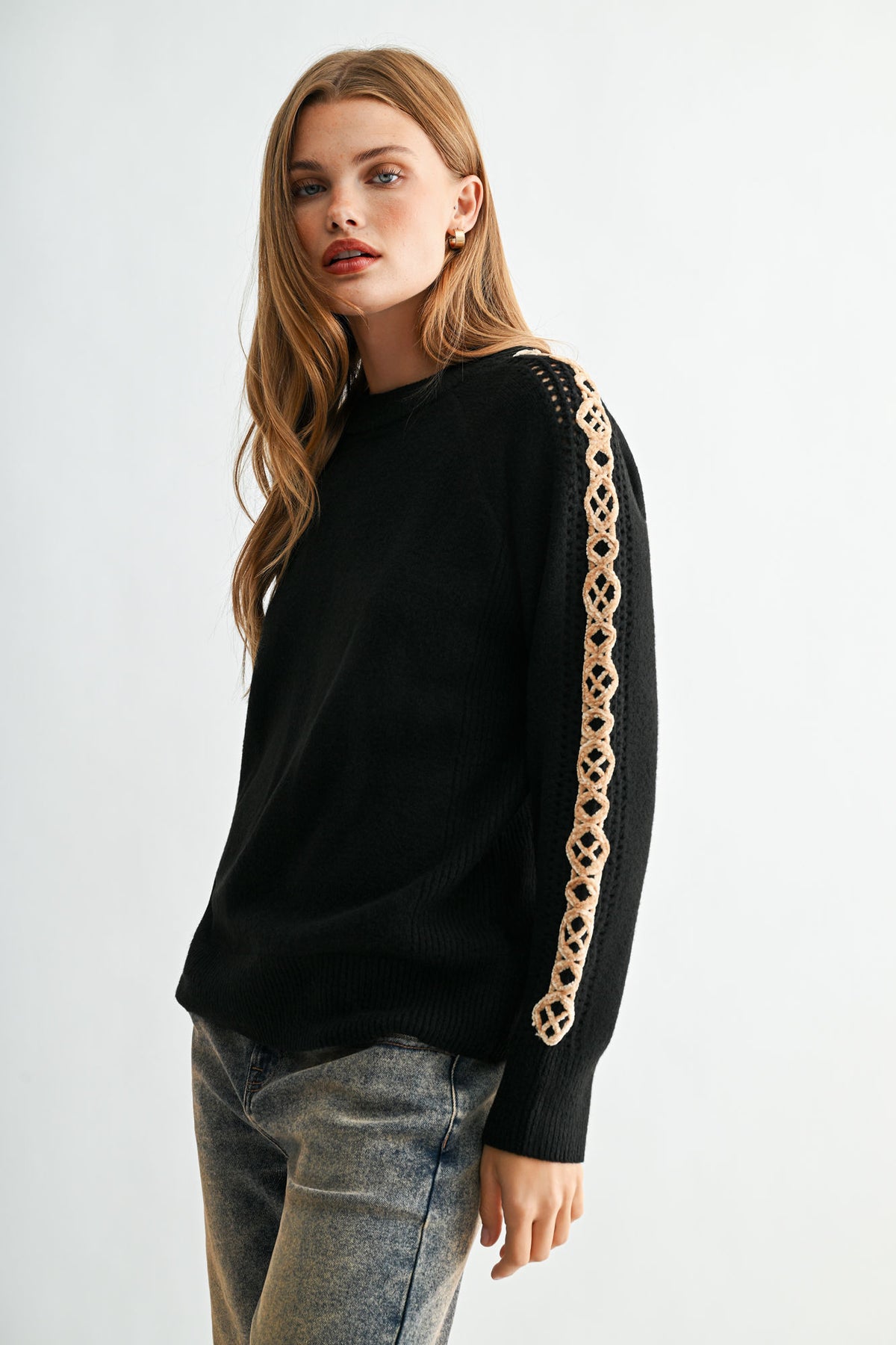 Black Long Sleeve Embroidered Sweater