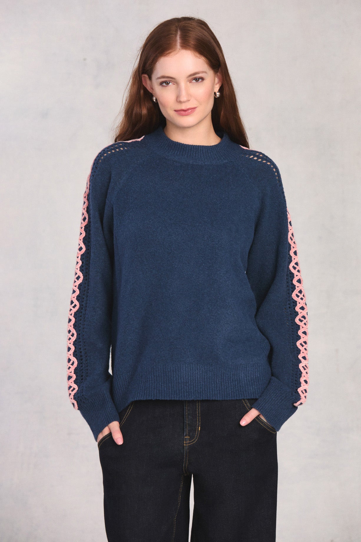Cadet Blue Long Sleeve Embroidered Sweater
