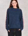 Cadet Blue Long Sleeve Embroidered Sweater
