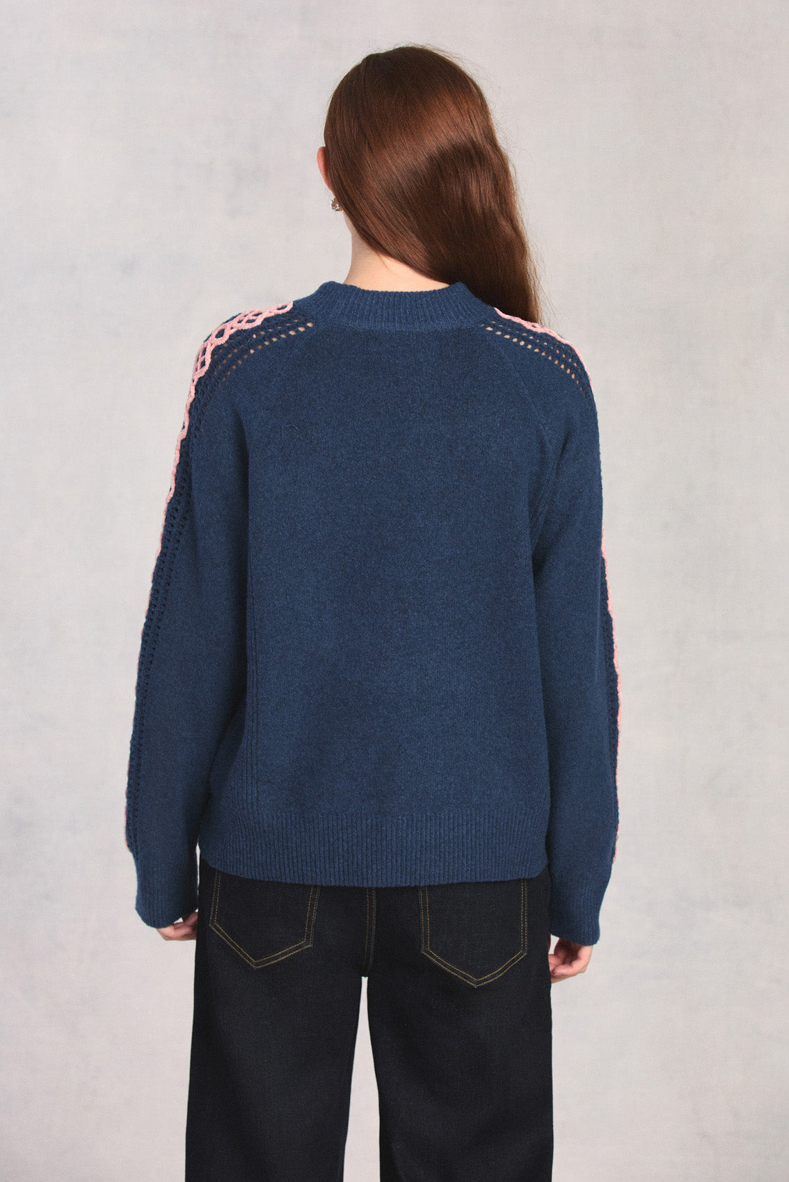 Cadet Blue Long Sleeve Embroidered Sweater
