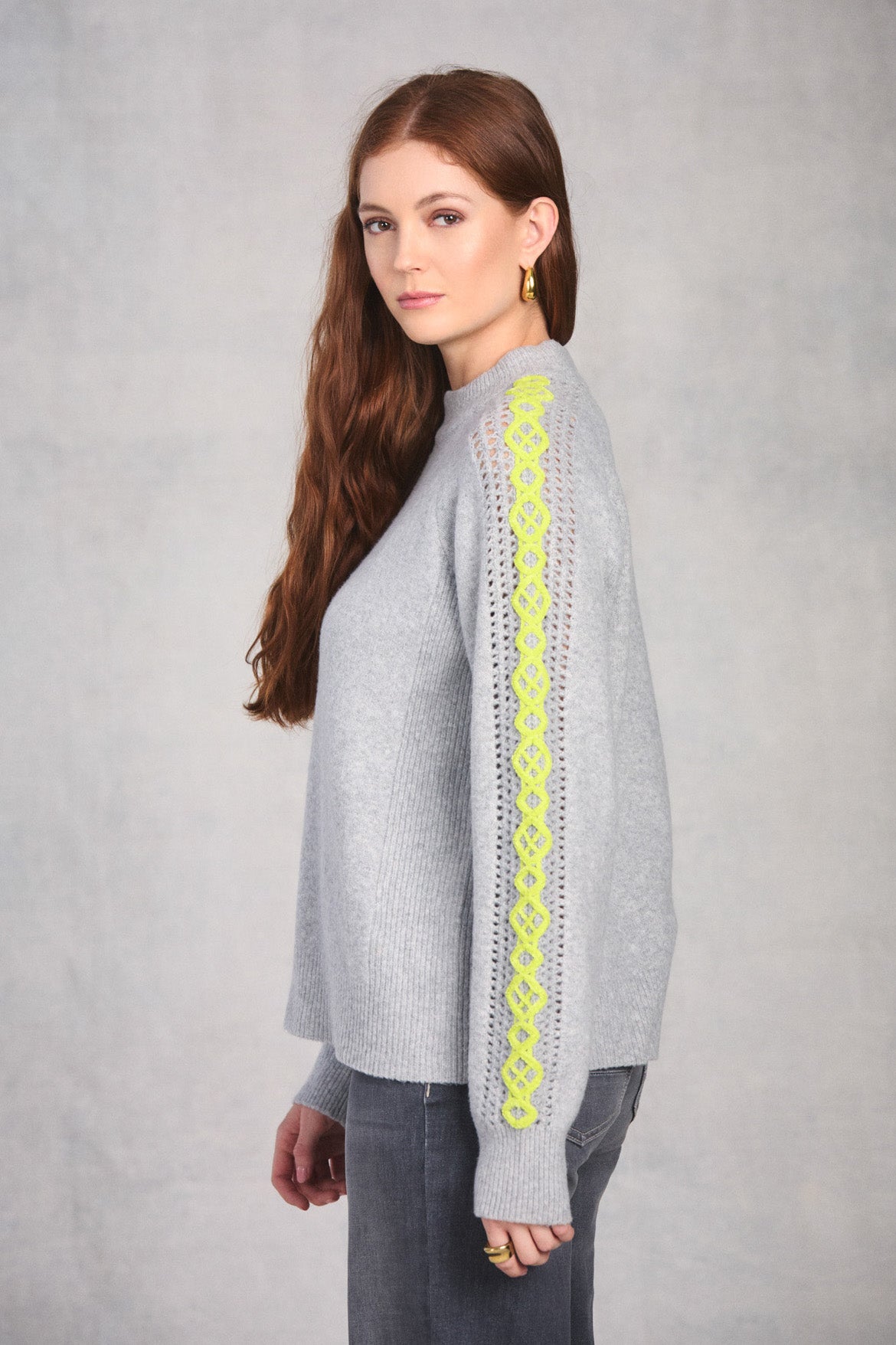 Heather Grey Long Sleeve Embroidered Sweater