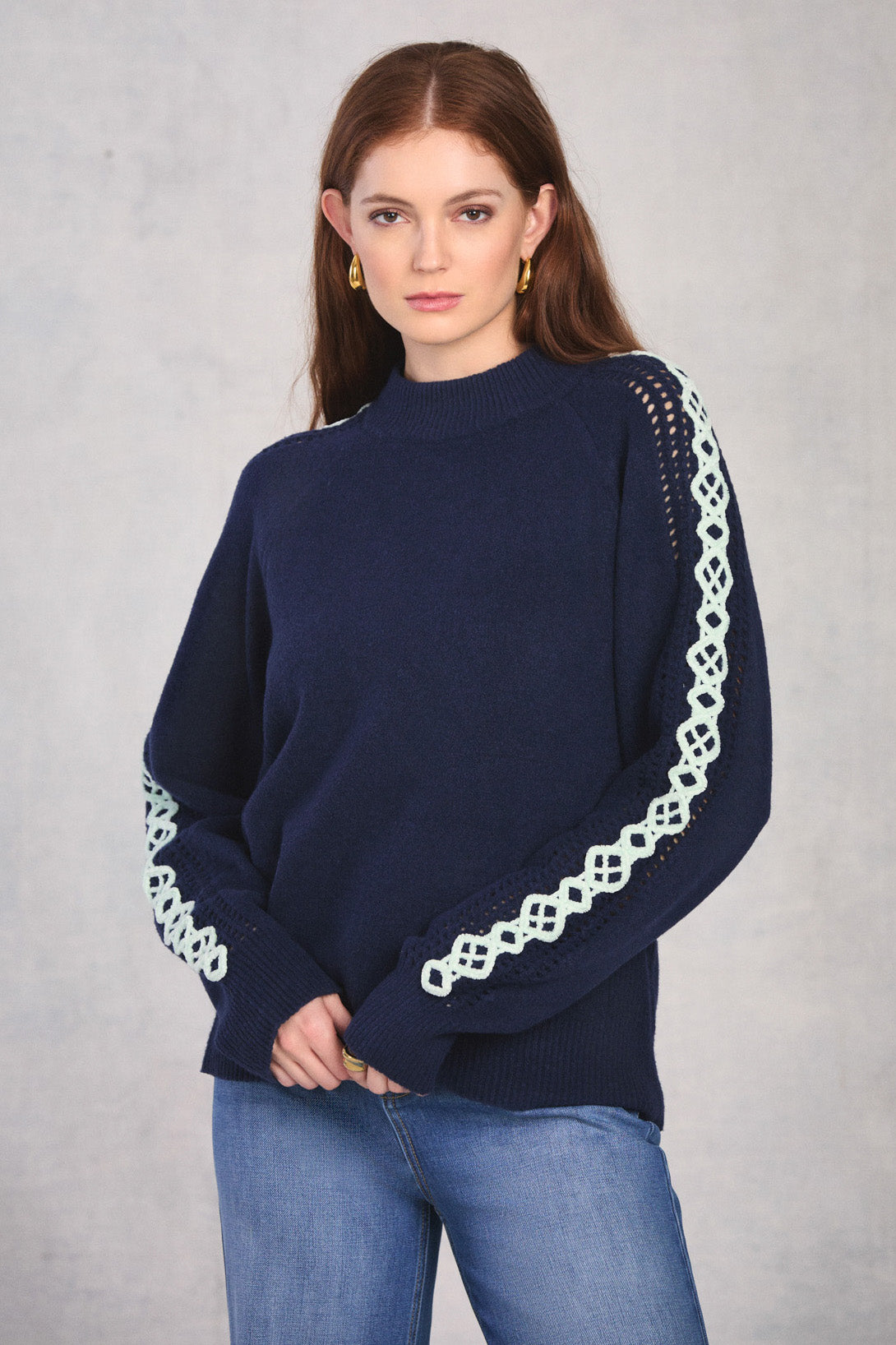 Midnight Long Sleeve Embroidered Sweater
