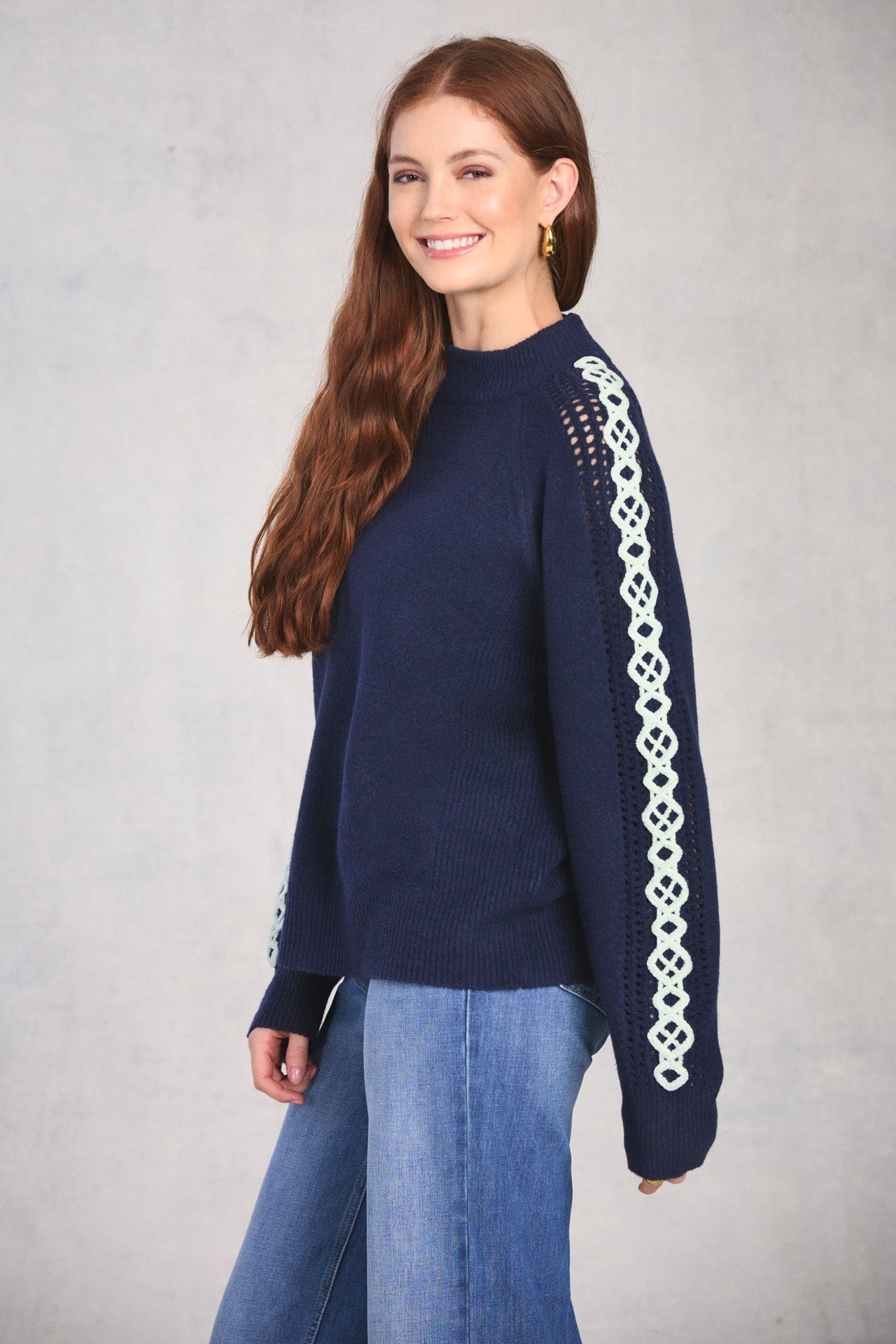 Midnight Long Sleeve Embroidered Sweater
