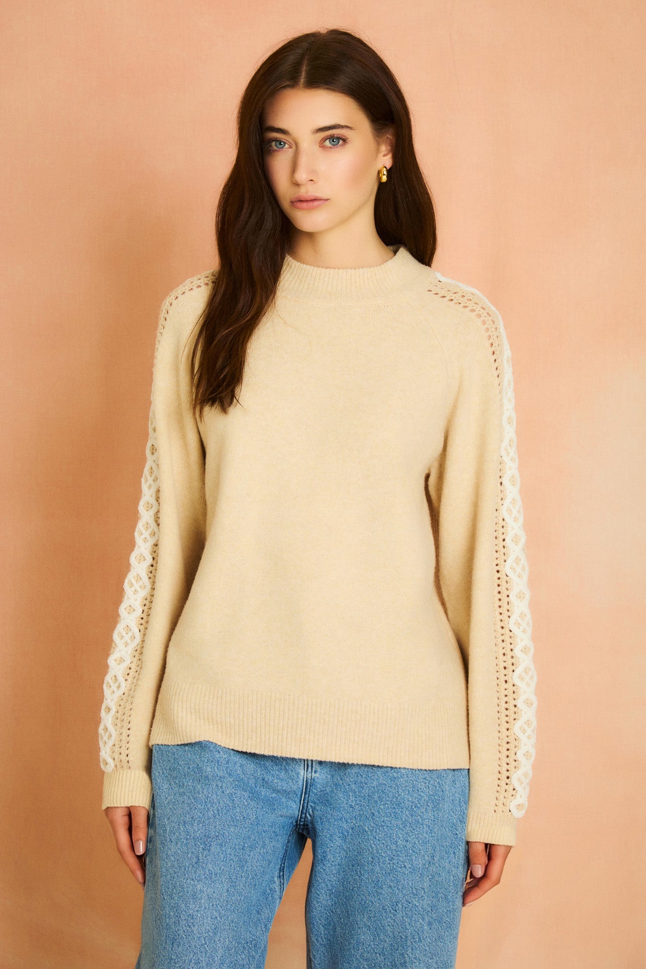 Oatmeal Long Sleeve Embroidered Sweater
