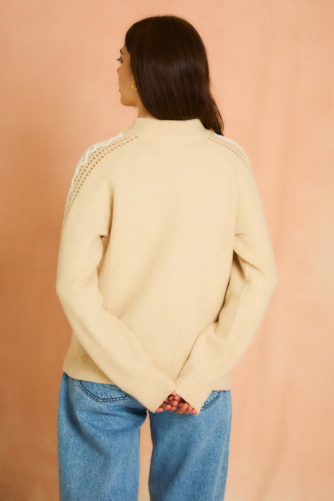Oatmeal Long Sleeve Embroidered Sweater
