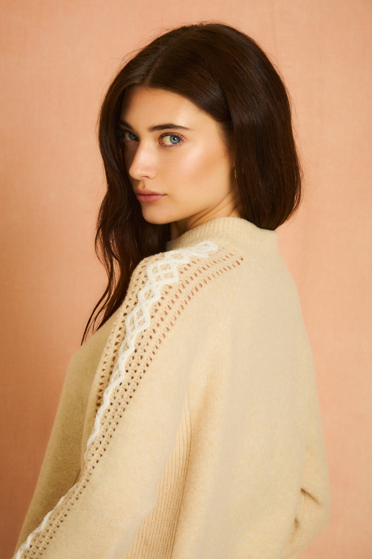 Oatmeal Long Sleeve Embroidered Sweater

