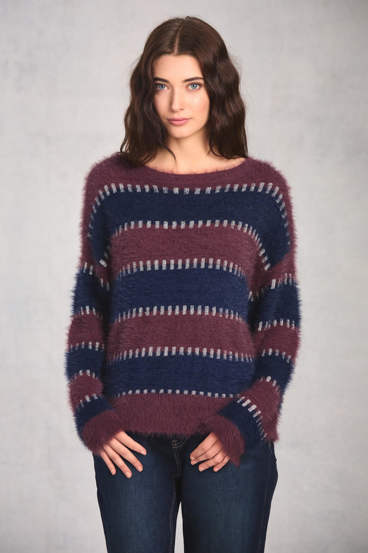 Plum Midnight Long Sleeve Boat Neck Sweater