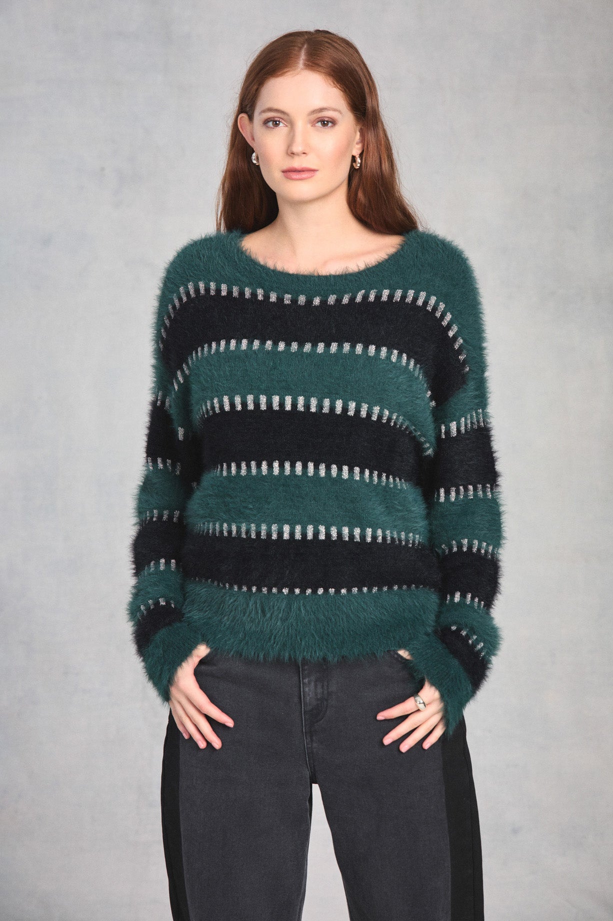 Spruce Black Long Sleeve Boat Neck Sweater