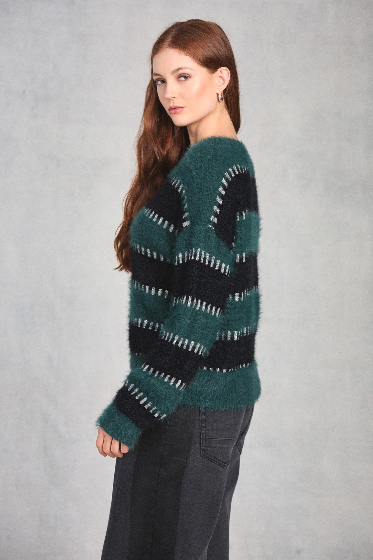 Spruce Black Long Sleeve Boat Neck Sweater