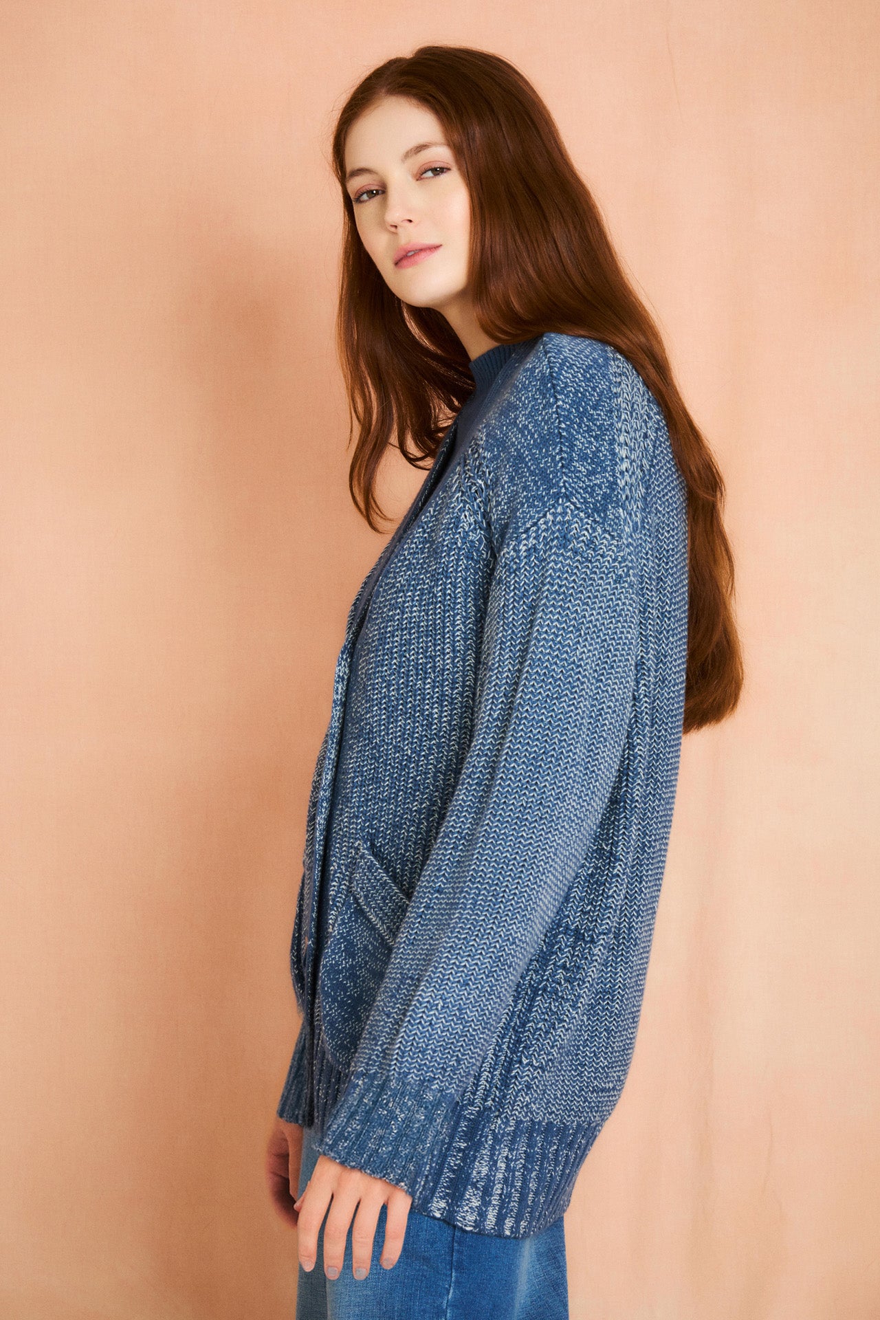 Cadet Blue Long Sleeve Cardigan Sweater
