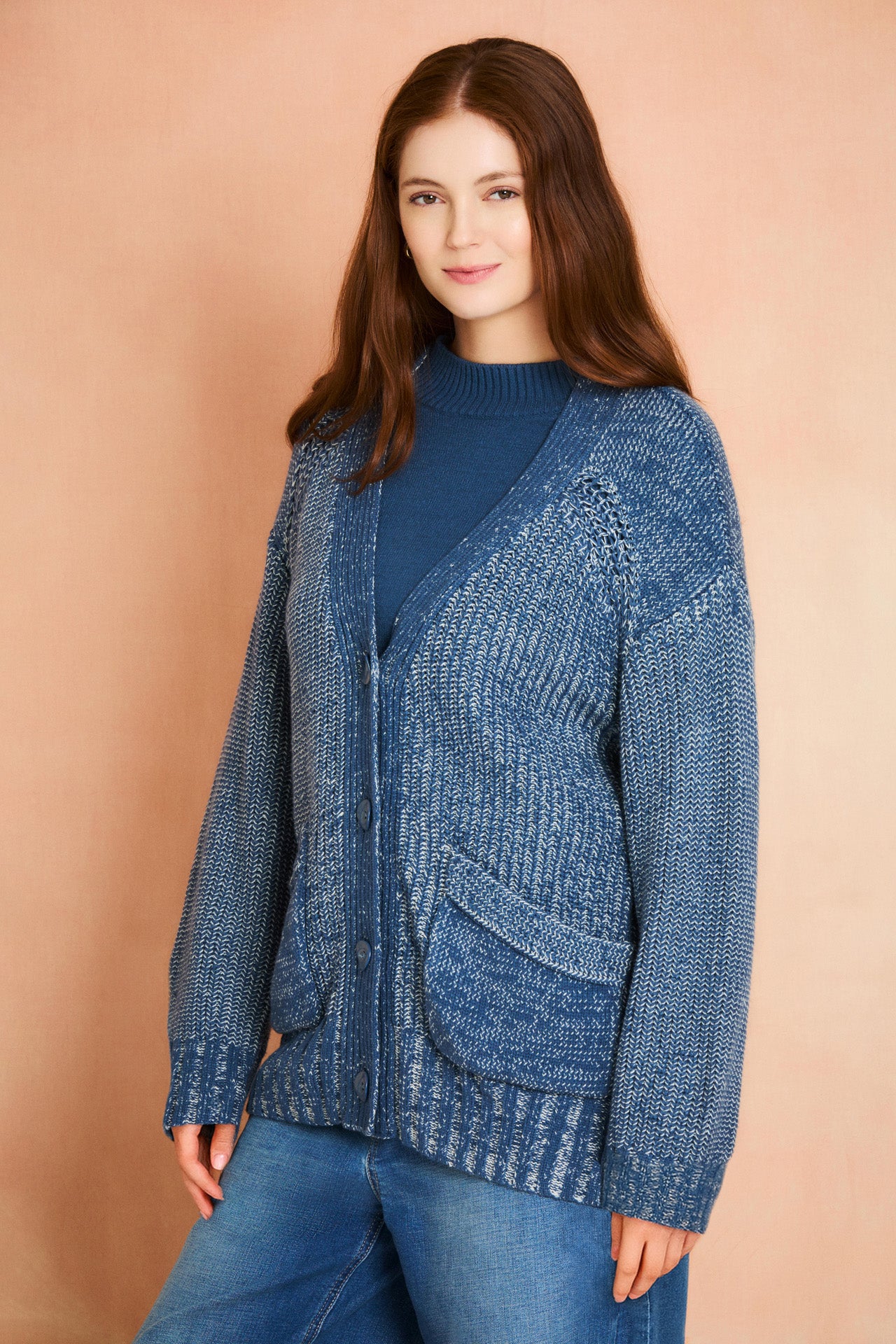 Cadet Blue Long Sleeve Cardigan Sweater
