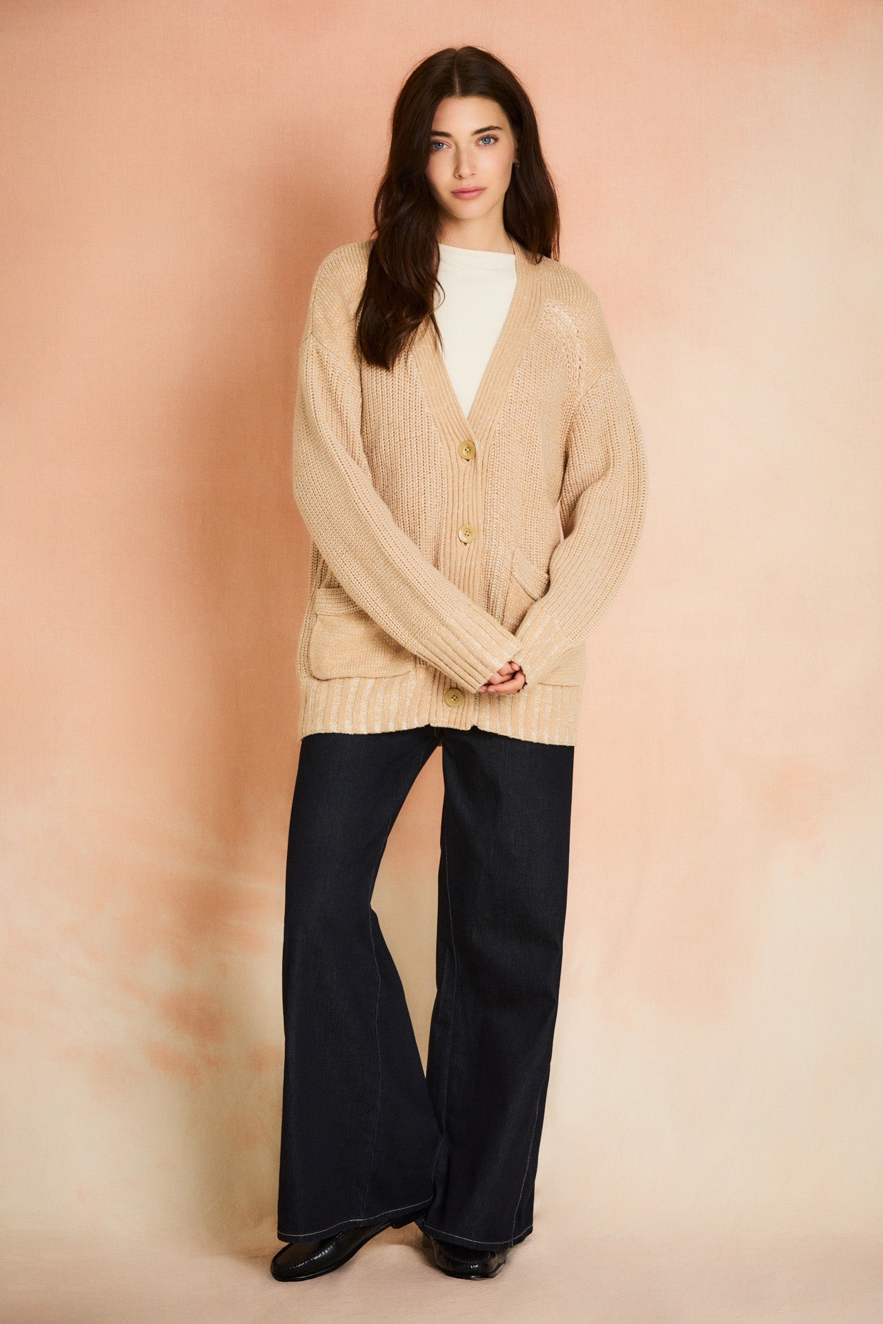 Champagne Long Sleeve Cardigan Sweater