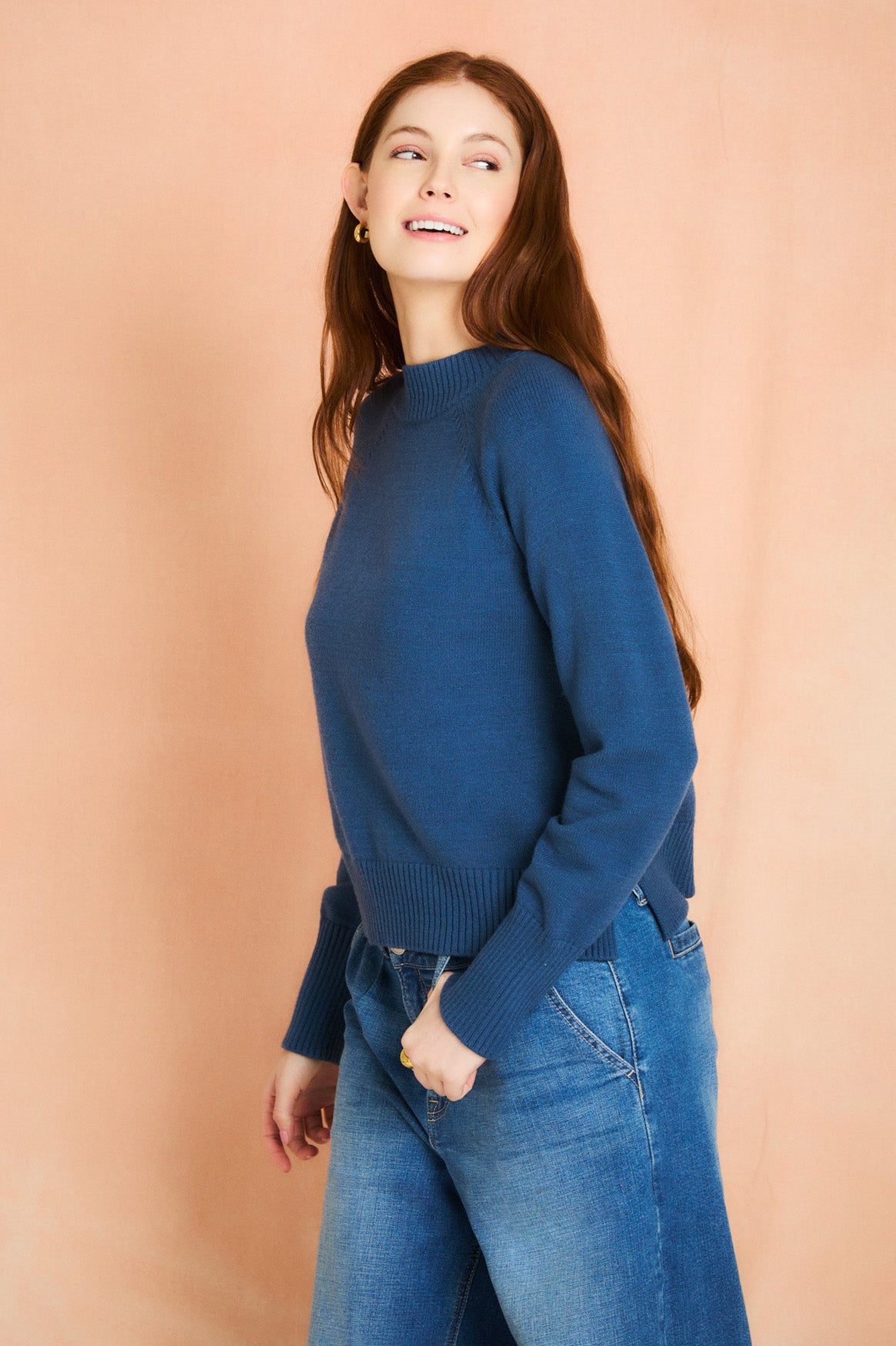 Cadet Blue Long Sleeve Mock Neck Sweater