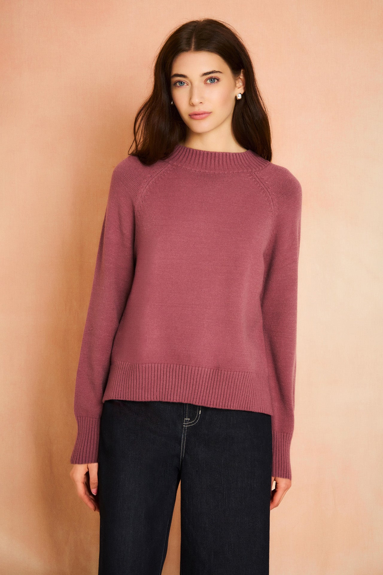 Dusty Rose Long Sleeve Mock Neck Sweater