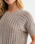 Latte Short Sleeve Acid Wash Crochet Top
