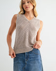 Sleeveless Acid Wash Crochet Top Latte 