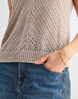 Sleeveless Acid Wash Crochet Top Latte 