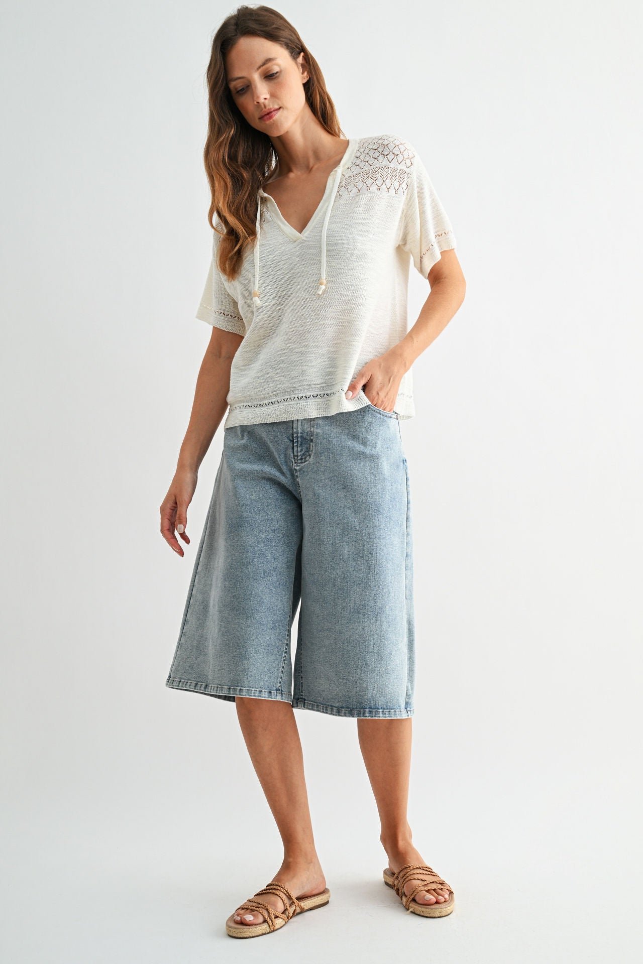 Gardenia Tie Neck Pointelle Top