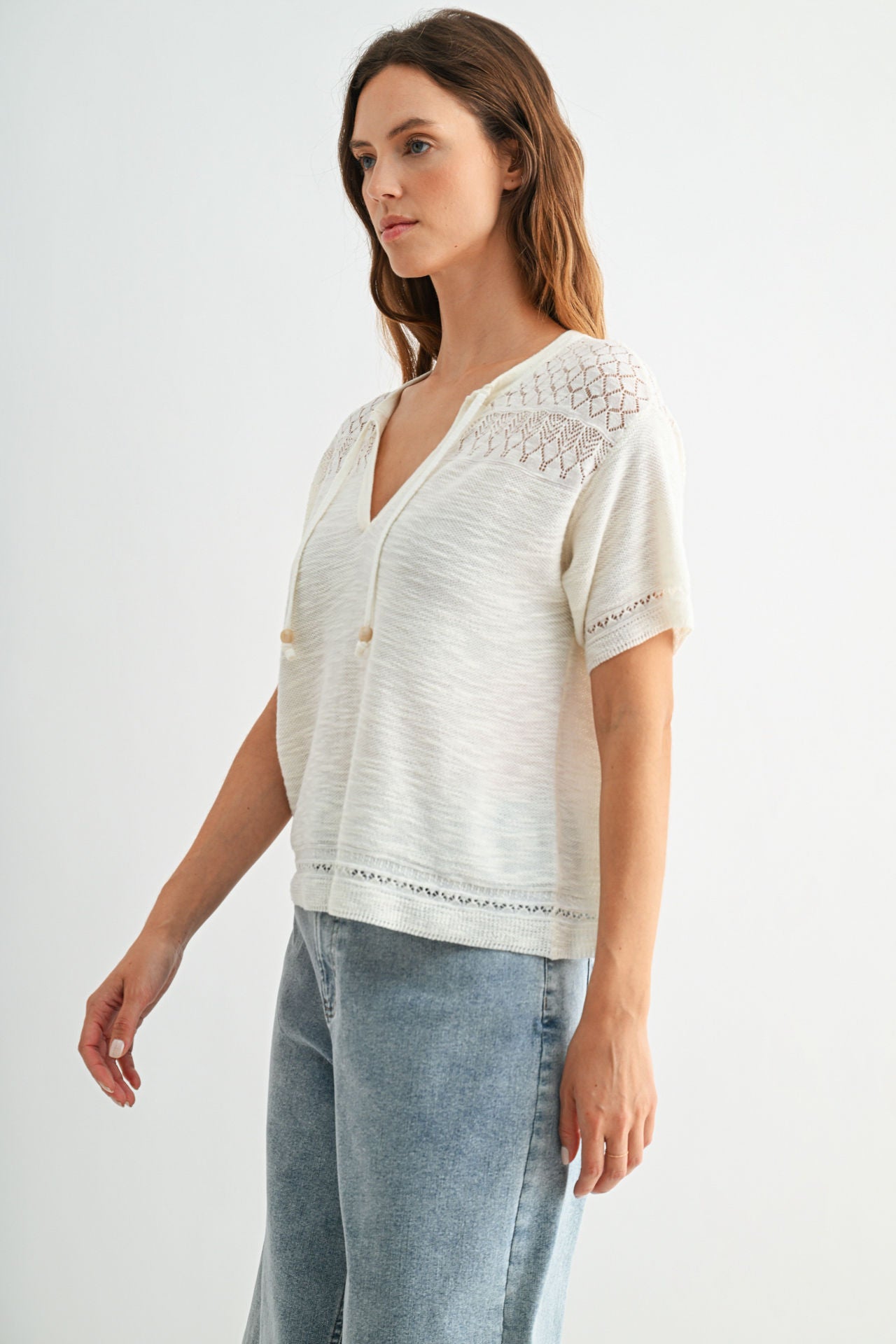 Gardenia Tie Neck Pointelle Top