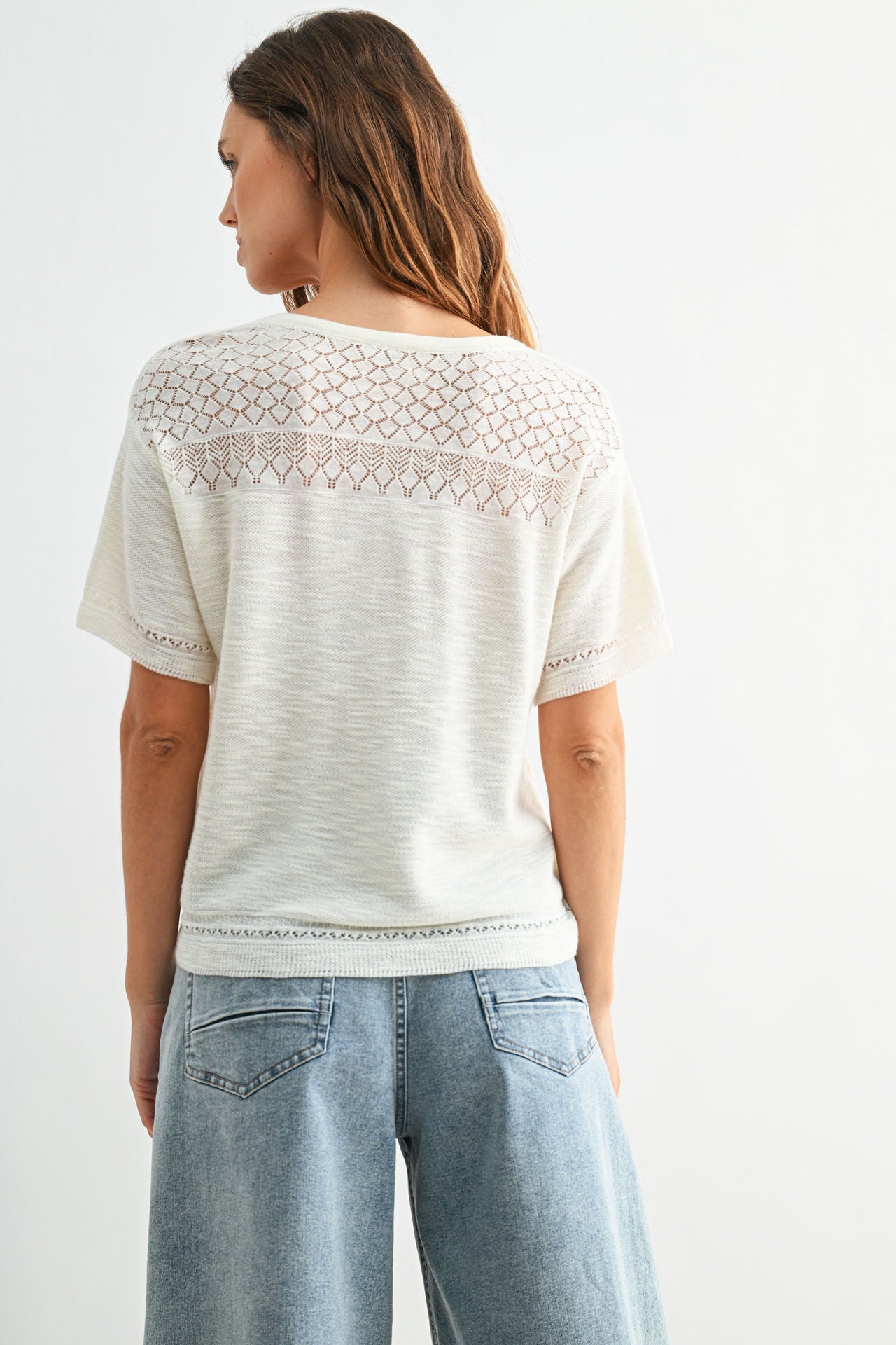 Gardenia Tie Neck Pointelle Top