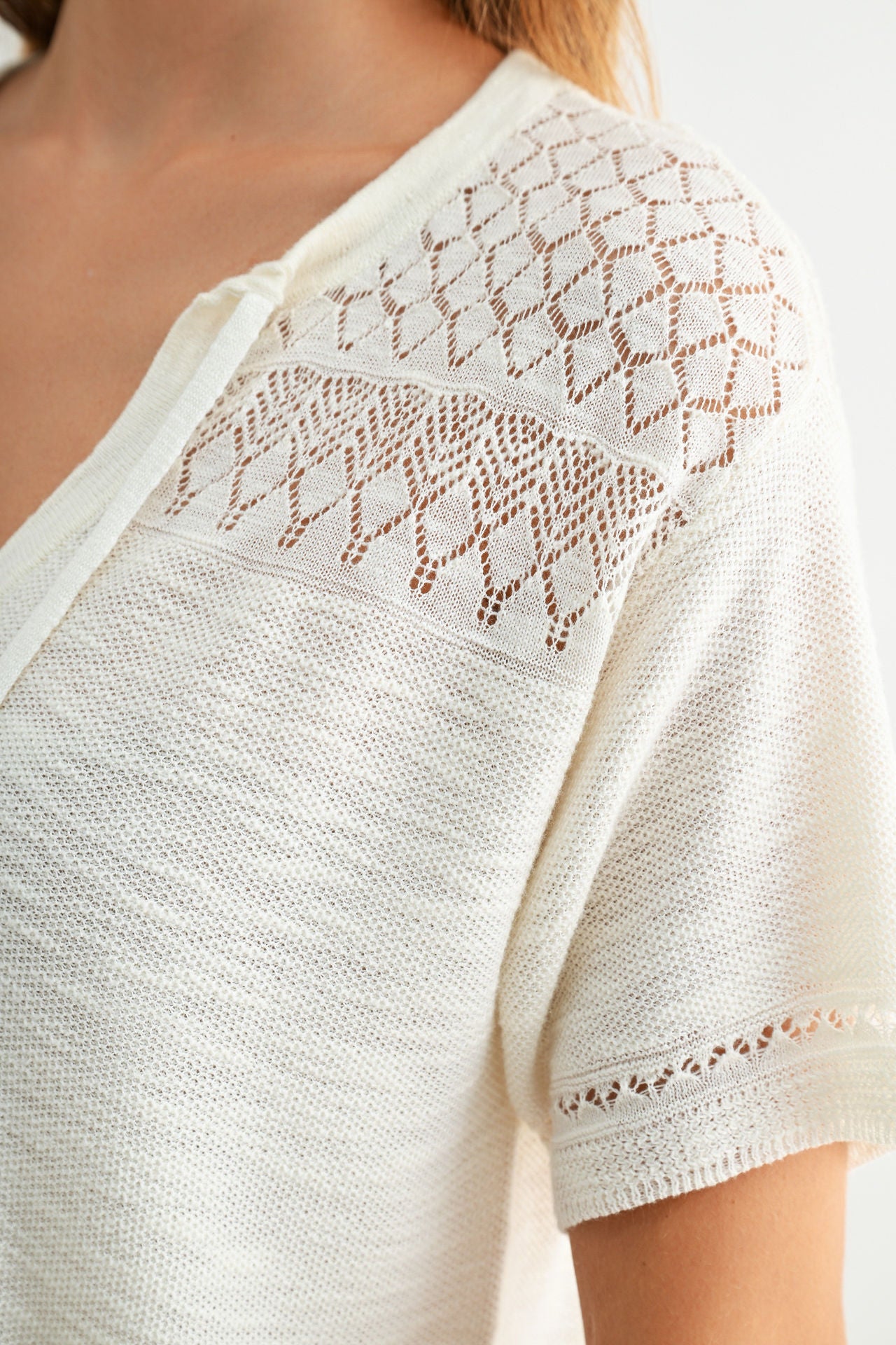 Gardenia Tie Neck Pointelle Top