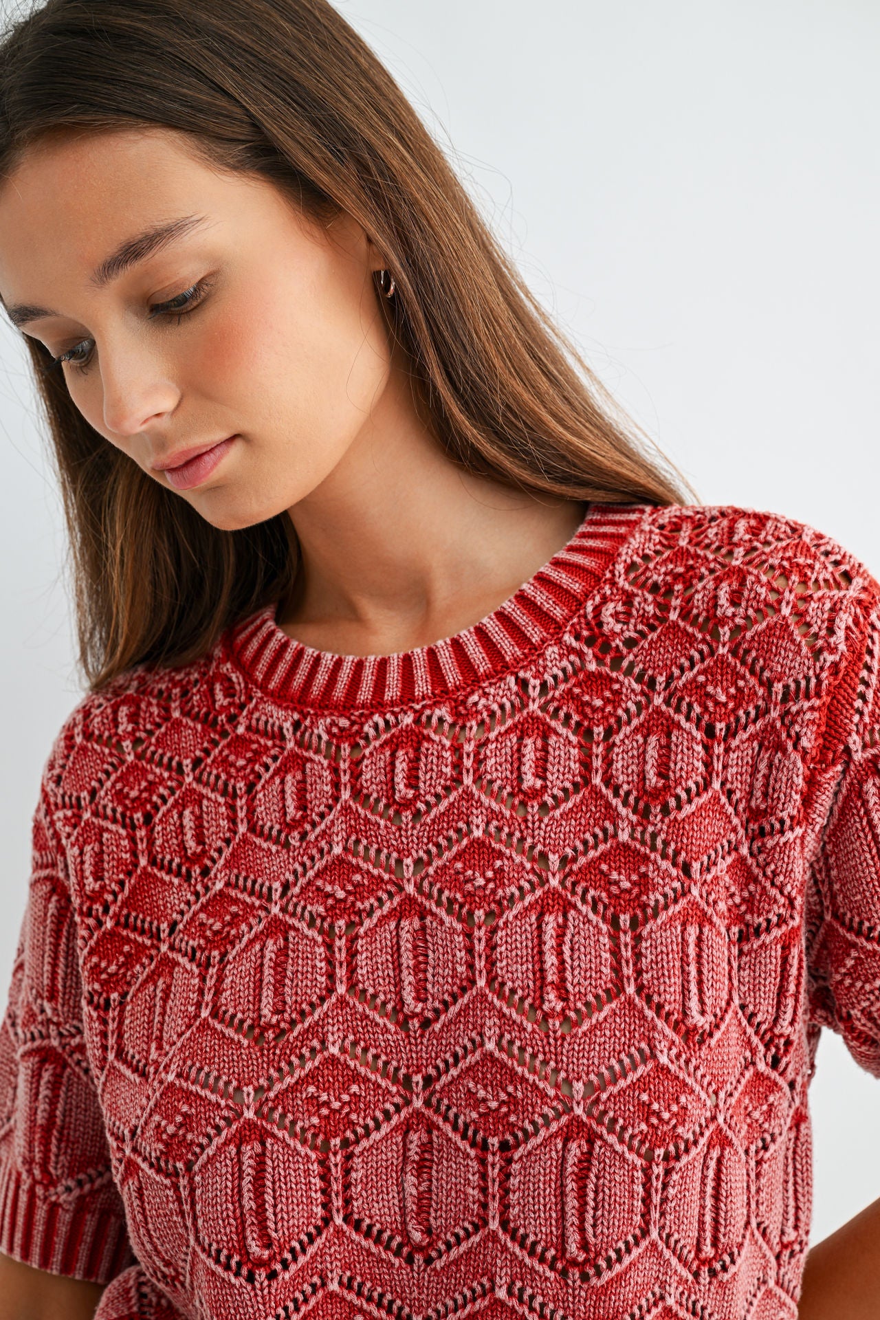 Brick Short Sleeve Distressed Sweater
