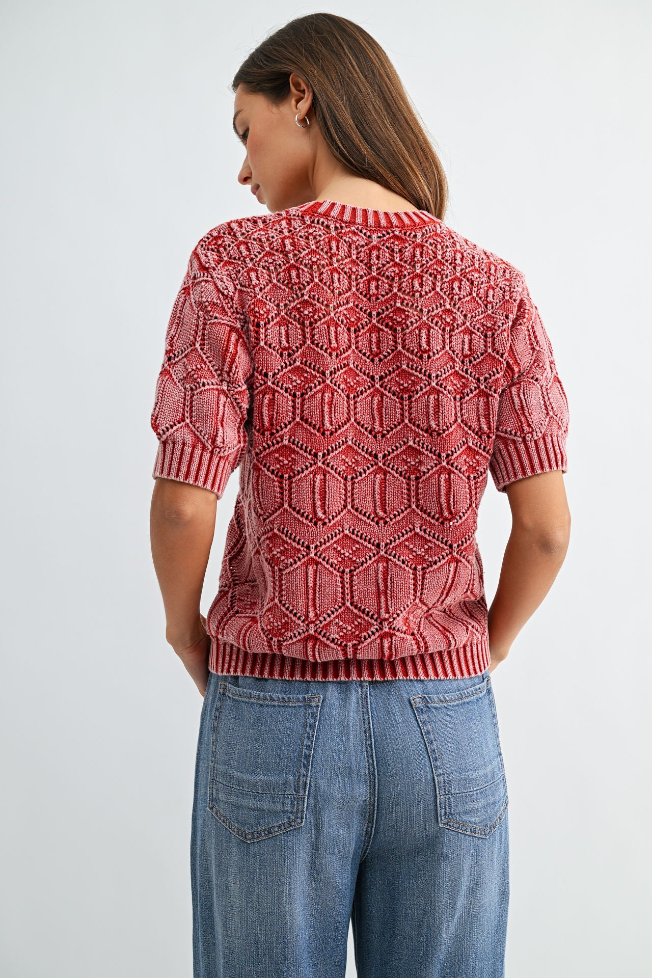 Brick Short Sleeve Distressed Sweater