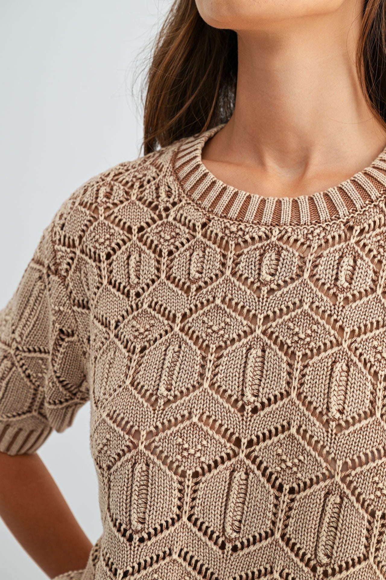 Burlap Short Sleeve Distressed Sweater
